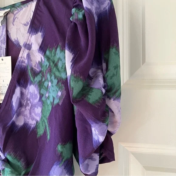 NWT 2 For 1 A New Day High Low Ruched Sleeve Dress 1 Polkadot & 1 Purple Flower - Picture 6 of 15